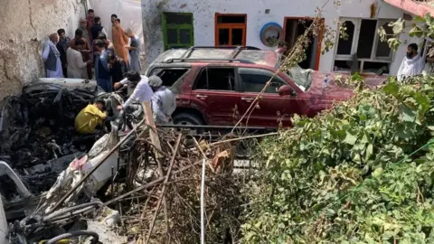 Aftermath of a drone strike near Kabul airport in Afghanistan in August 2021