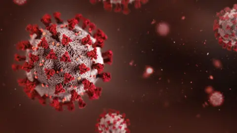 Getty Images A stock photo of viruses on a dark red background