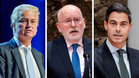 AFP via Getty Images Three men pictured in the Dutch election race, all wearing ties and jackets