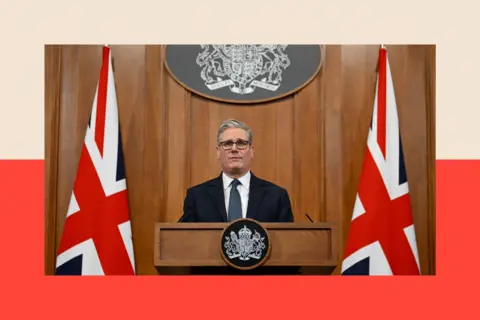 AFP via Getty Images Britain's Prime Minister Keir Starmer makes a statement from Downing Street 