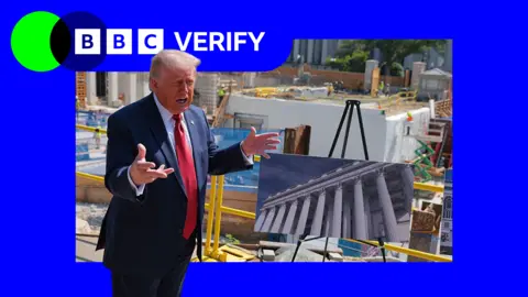 Getty Images President Trump talking to reporters next to the construction pit inside the White House grounds
