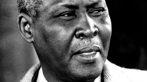 Getty Close up black and white image of nobel laureate Albert Luthuli