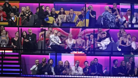 EPA Flags in the Eurovision green room on Saturday
