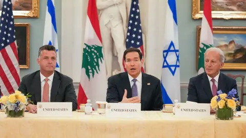 Getty Images US delegation at the US-Israeli talks in Washington.