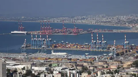 AFP File photo showing the Israeli city of Haifa and its port (15 June 2025)