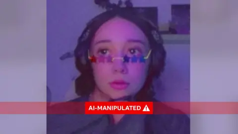 Twitch An AI generated image of a male influencer made to look like a young girl with short hair, wearing glasses with stars in the lens
