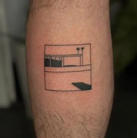 Handout A tattoo of 'A Bigger Splash' on the back of a man's calf
