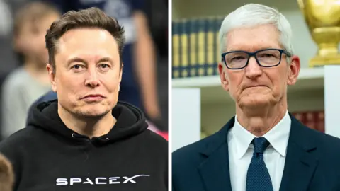 Getty Images Elon Musk (left) and Tim Cook ( right)