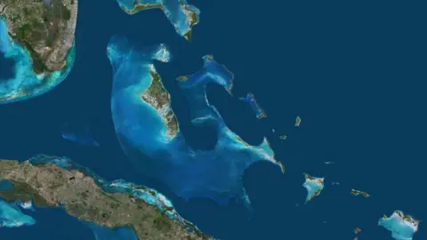 Getty Images Color satellite image of the Bahamas in the West Indies. 