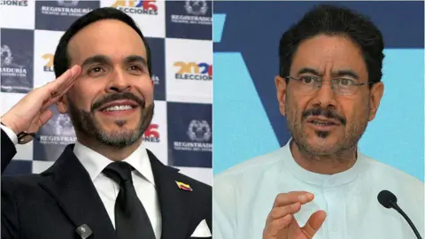 AFP via Getty Images This combination of file pictures created on June 16, 2026 shows Colombia's presidential candidate Abelardo de la Espriella (L) during the presentation of his ticket at the Cali registration office in Cali, Colombia, on March 12, 2026, and Colombia's presidential candidate for the Pacto Historico party, Ivan Cepeda, during a press conference in Barranquilla, Colombia, on June 15, 2026. 