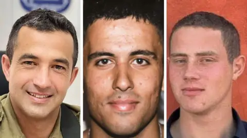 Reuters/Hostages and Missing Families Forum Israeli soldiers Col Asaf Hamami (L), Staff Sgt Oz Daniel (C) and Capt Omer Neutra (R)