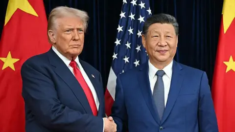 Getty Images President Donald Trump and Xi Jinping shake hands as they pose for pictures