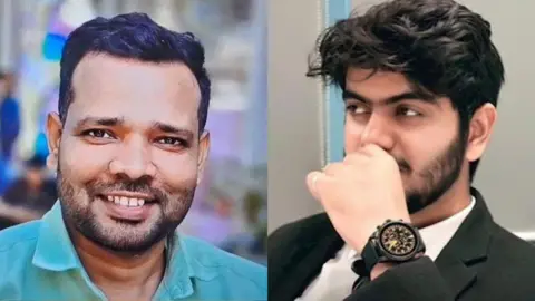 Saurabh Chauhan and @CMOFFICEHP Side-by-side portraits of Shivanand Chaurasia (left), smiling in a teal shirt, and Aditya Sharma (right), wearing a dark jacket and wristwatch, looking to the side with a hand near the face.