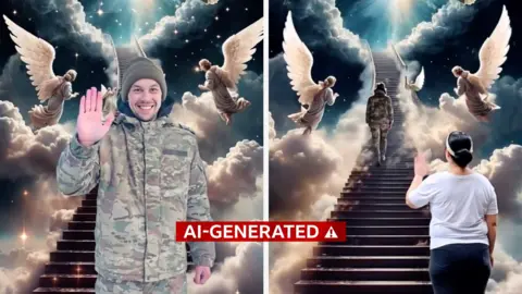 An AI-generated picture of a man climbing a celestial staircase