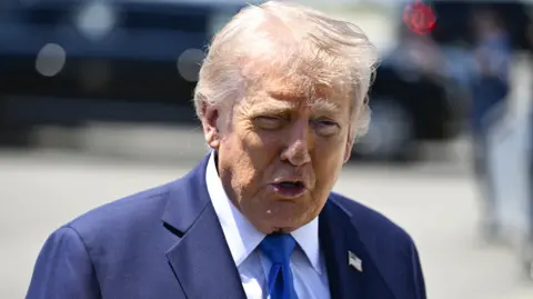 Getty Images US President Donald Trump speaks to reporters before boarding Air Force One in Palm Beach, Florida.