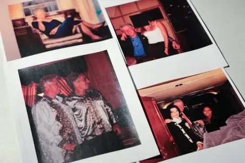 Reuters Photos of Bill Clinton released in the Epstein files show Clinton with Epstein, Clinton with Michael Jackson, Clinton with a young woman on his lap whose face has been redacted, and a satirical painting Epstein had of Clinton