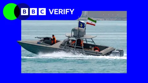 BBC An image with BBC Verify branding of an Iranian speedboat 