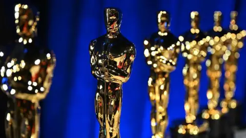 The Academy via Getty Images Oscar statuettes are seen backstage during the 97th Annual Oscars at Dolby Theatre on 02 March, 2025 in Hollywood