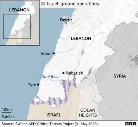 A map of Lebanon, Israel, Syria and the Golan Heights