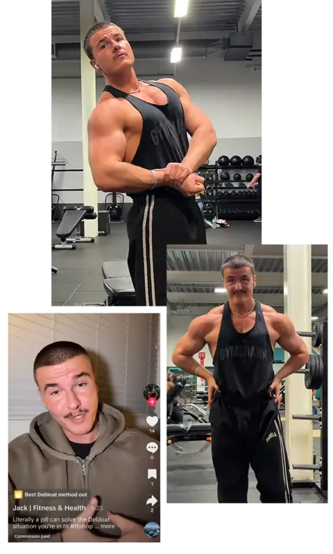 @j_sargio There are three pictures of Jack Sarginson who is working out in the gym and talking to camera