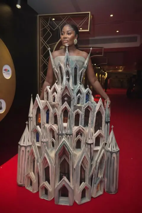 BBC/MOBOLAJI OLATUNDE Nana Akua Addo in her outfit designed like a cathedral.
