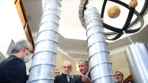 Reuters Iran's President Masoud Pezeshkian visits Iran's nuclear achievements exhibition in Tehran, Iran, on 9 April 2025