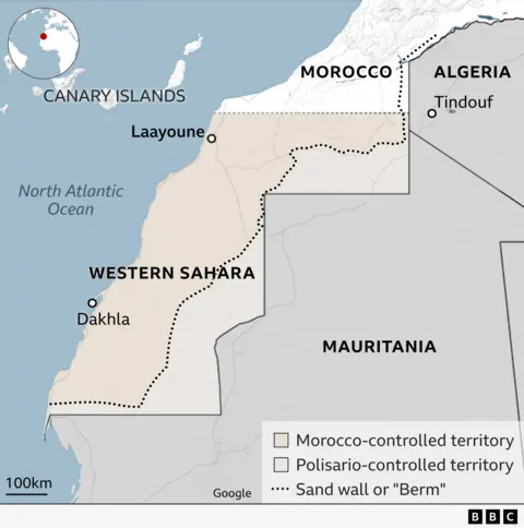 Map showing the sand wall or "berm"