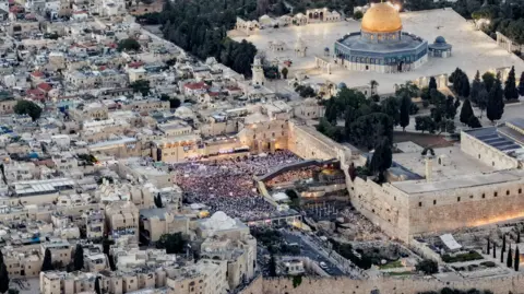 Reuters A drone view shows people gathered at the Western Wall Plaza in Jerusalem's Old City