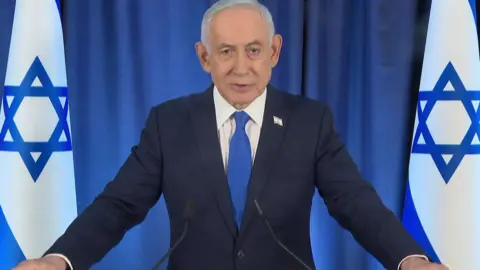 GPO Israeli Prime Minister Benjamin Netanyahu speaks at a news conference (12 March 2026)
