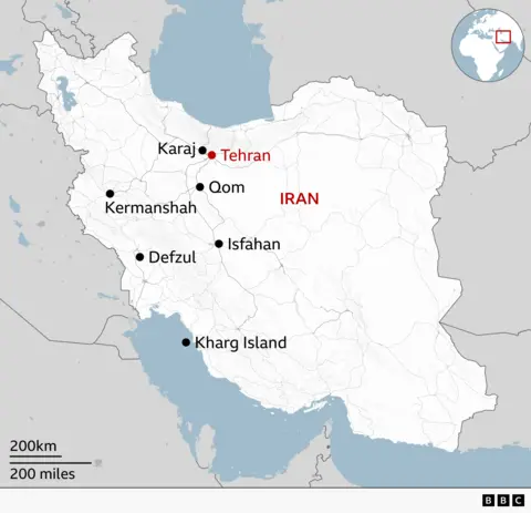 A map of the cities that have reportedly been struck.