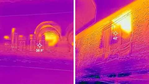 Greenpeace India/BBC Two thermal camera images side by side show temperatures inside and outside Abhishek's home in Sundar Nagri