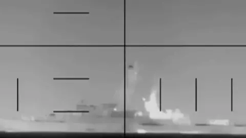 @DeptofWar/ US Department of Defense A still from the video released by the US Department of Defense showing the moment the boat was sank