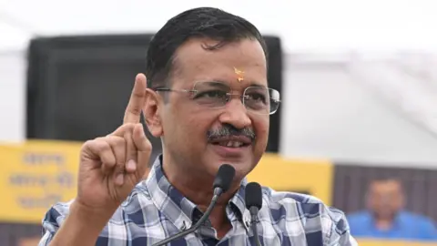 Getty Images Arvind Kejriwal, leader of the Aam Aadmi Party (AAP) and chief minister of Delhi, speaks at a news conference in New Delhi, India, on Saturday, May 11, 2024. 