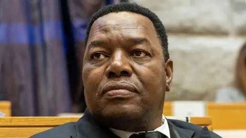 Gallo via Getty Images Police boss Fannie Masemola is seen in South Africa's parliament