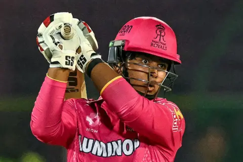 AFP via Getty Images Rajasthan Royals' Vaibhav Suryavanshi plays a shot during the Indian Premier League (IPL) Twenty20 cricket match between Rajasthan Royals and Mumbai Indians at the Sawai Mansingh Stadium in Jaipur.