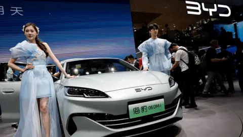 Reuters BYD displays its Seal 06 DM-i vehicle at the Beijing International Automotive Exhibition.