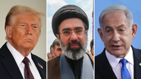 Reuters/Getty Images Composite image of US President Donald Trump, Iran's leader Mojtaba Khamenei, and Israeli Prime Minister Benjamin Netanyahu