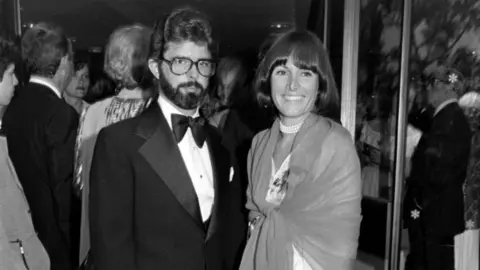 Getty Images George Lucas and Marcia Lucas photographed in black tie at an event celebrating the release of New York, New York in 1977