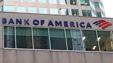 Getty Images A close up shot of the sign on a Bank of America building