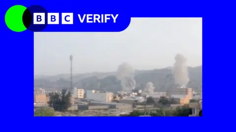 BBC BBC Verify branded image shows smoke rising after a strike