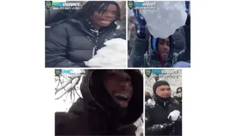 Getty Images A collage of four still images of young men with a "Crime Stoppers" logo and a phone number on them