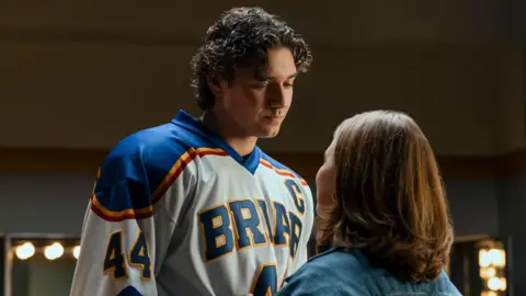 Amazon Prime Video Picture of Belmont Cameli and Ella Bright on the set of Off Campus