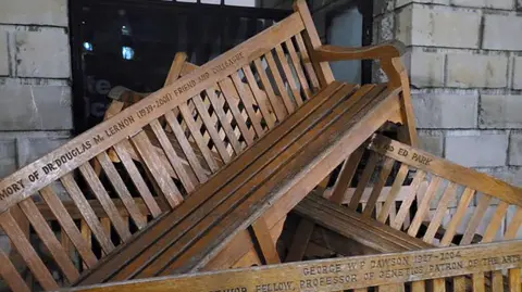 PA Book of Kells benches blocking entrance
