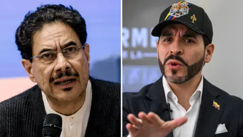 Getty Images Composite image showing Colombian presidential candidates Iván Cepeda Castro and Abelardo de la Espriella.