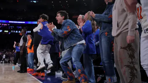 Reuters Timothee Chalamet and Kylie Jenner react in the fourth quarter between the New York Knicks and the San Antonio Spurs during game four of the 2026 NBA Finals.