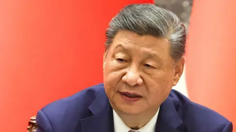 POOL / AFP via Getty Images Close-up of Xi Jinping in a navy suit with grey hair.