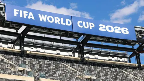 AFP via Getty Images A sign reading Fifa World Cup 2026 is displayed in a stadium