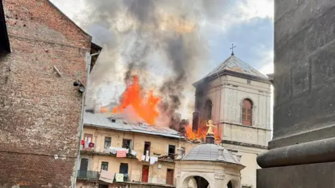 Andriy Sadovyi/Telegram A burning monastery