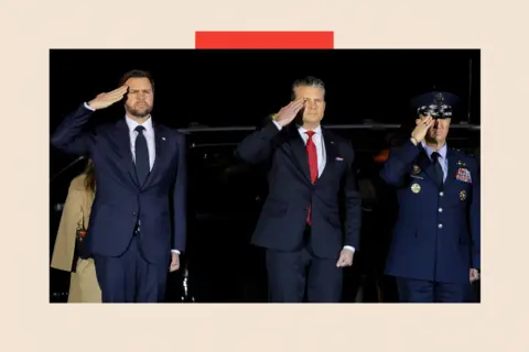 Reuters US Vice President JD Vance, Secretary of Defense Pete Hegseth and Chairman of the Joint Chiefs of Staff Dan Caine salute