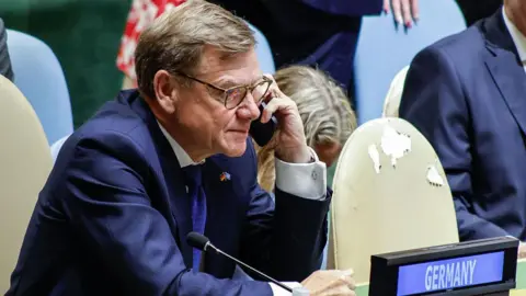 Getty Images German Foreign Minister Johann Wadephul attends a meeting of the UN General Assembly for the election of the non-permanent members of the UN Security Council at the United Nations headquarters in New York City on June 3, 2026